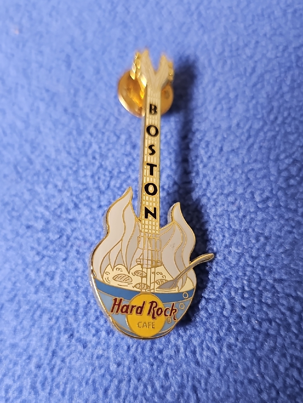 Hard Rock Cafe Boston Guitar Pin - Blue, Gold & Cream